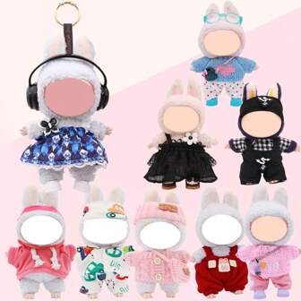 LAbubu Doll Clothes Come In A Variety Of Styles, Including Cute, And Sweet Styles, Paired With Headphones, Necklaces, Bags, And Shoes, Presenting Different Dressing Styles. They Are Suitable For LAbubu Dolls Of 17cm Size And Can Be Used For Display And In The Doll Circle, Meeting The Needs Of Enthusiasts For Doll Changing And Collection, Showcasing The Creativity And Diversity Of Doll Clothing Matching.