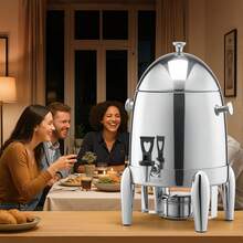 Stainless Steel Beverage Dispenser, 2.7 Gallon Drink Dispenser  With Alcohol Burner, Hot & Cold Drink Dispensers For Coffee Tea Hot Water, With Spigot Ice Tube, For Restaurants, Hotels, Parties - Stainless Steel 2.7 Gal - 查看 9