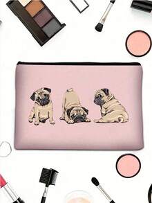 3件套巴哥犬图案涤纶化妆包套装，多功能拉链收纳袋，帆布笔袋，零钱包，化妆品整理包，迷你化妆包，旅行化妆盒，化妆刷收纳盒，化妆品容器，旅行必备，女士配饰，旅行用品，化妆包，学习用品，假日必备，冬季化妆包 - 彩色 - 查看 5