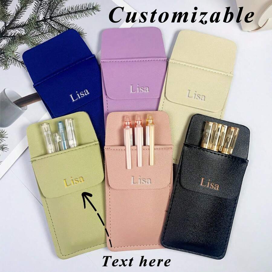 1pc's Unique And Exclusive Custom Letter And Case Name Design, Nurse Pen Case In Moranti Color Pu Leather, Simple And Fashionable Double-Layer Anti-Ink Leakage Pocket, Doctor's Thickened White Coat Work Uniform, Student And Teacher's Special Storage Pen Case, Back-To-School Season, School Supplies - Multicolor - View 1