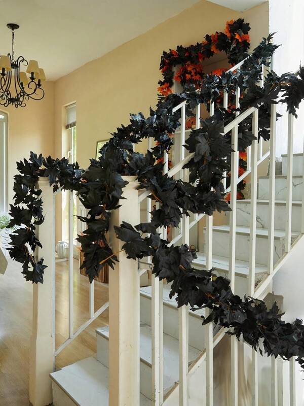 ANNA'S WHIMSY Black Artificial Maple Leaf Garland - 6PCS 5.6Ft Halloween Decor, Gothic Fall Vines For Front Porch, Thanksgiving Autumn Table Centerpiece & Wall Hanging
