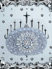 1 件优雅银色闪光水钻装饰手提包晚宴手拿包，奢华金属链带正式新娘婚礼派对包，适合庆典、婚礼、舞会、正式活动，女士礼物