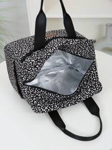 DLIU New Arrival, Thick Printed Fabric Lunch Bag, Large Capacity Portable Lunch Box Storage Bag, Suitable For Work Commuting, Carrying Meals, Outdoor Shopping, Lunch Box Storage, Daily Use, Zipper Closure Lunch Tote Bag. Back To School Season, Retro Style, Aluminum Foil Insulation Layer Inside, Multiple Pockets Outside.School Stuff Bag For School Lunch Bag For Women Picnic Accessories - Black - View 8