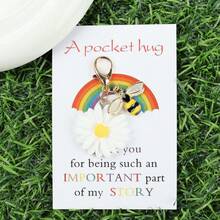 1pc/4pcs/8pcs Enamel Flower & Bee Keychains Set With "A Pocket Hug" Rainbow Gratitude Cards ,Bee And Daisy Keychain, Teacher Appreciation Gift, Back-To-School Gift ,Parties Gift, Holidays & Anniversaries Gift, Ideal As Key/Bag Charms Bag Accessories Lanyards With Id Holder Car Accessories