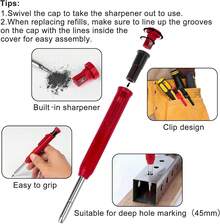 4 Pack Carpenter Pencils Mechanical Pencils With 48 Refills, Construction Pencils With Built-In Sharpener, Long Nib Deep Hole Pencil Marker, Heavy Duty Woodworking Pencils For Architect (2 Colors) - Red - View 5