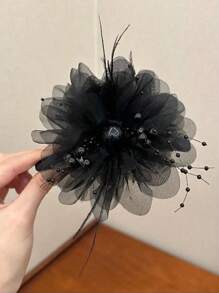 1Pc Peony & Feather Tassel Hair Claw | Elegant Party Hair Clip For Women, Perfect For Gatherings & Festivals