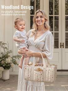 1pc Floral Diaper Caddy Organizer, Stylish Nursery Storage Basket - Gift For Baby Shower, Baby Registry Must Have, Newborn Essentials , Baby Caddy Organizer(Flower Prints In Randomized Positions)