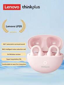 Lenovo LP25 Bluetooth Earphones With Protective Case, Bone Conduction Sports Earbuds, Bluetooth 5.4, Surround Sound, ENC Noise Cancellation, Low Latency Gaming, Long Battery Life, Smart Touch Control, Comfortable Compatible With Apple & Android Devices - Pink + Shark Protective Case - View 3