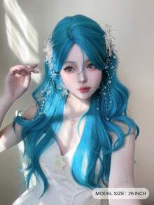 alicegarden 1 Synthetic Heat-Resistant Long Curly Hair Wig, Blue Long Curly Hair, 36 Feet Long, Made Of Fiber, Fashionable Wig, Natural And Realistic Wig - Blue - View 2