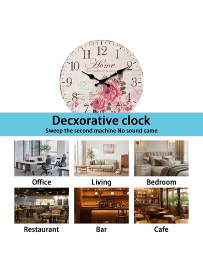 10/12/14/16 Inch Vintage Rustic Beautiful Pink Rose Flower Butterfly Wooden Wall Clock Silent Non-Ticking, Decor For Living Room, Kitchen, Bedroom, Office, Outdoor Garden Party, Gifts Without Battery,Home Decor ,Room Decor Birthday Graduation Clock Wall Bedroom Decor Dormitory Decor Back To School view 8