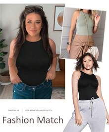 FeelinGirl Bodysuits Shaperwar For Women Summer Sleeveless Tummy Control Thong Body Shapers Seamless High Neck Racerback Tank Tops With Snap - màu đen - Xem 4