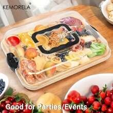 KEMORELA KEMORELA Platou portabil pentru mezeluri din bambus cu capac și mâner – Set complet de platouri pentru brânzeturi cu 4 ustensile din oțel inoxidabil – Design potrivit pentru călătorii, picnicuri, petreceri și cadouri – Tavă elegantă de servire neagră – Perfectă pentru nunți și petreceri de casă nouă