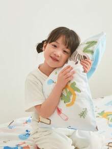 1 件卡通印花动物世界图案羽绒被套 - 俏皮可爱、柔软舒适的 100% 纯棉数码印花床上用品，适合四季儿童卧室、幼儿园床上用品装饰、儿童节礼物和生日礼物（仅 1 个羽绒被套，不含枕套，无内芯）