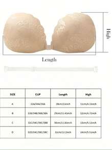 1pc Skin-Colored Lace Invisible Push-Up Sticky Bra, Randomly Comes With Clear Straps