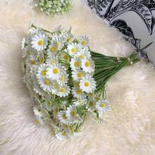 1/6/12/24/36 件人造雏菊花束，用于婚礼、派对、家居装饰的假花，25 厘米高，白色和黄色，栩栩如生的雏菊，带有绿色茎，非常适合用作餐桌中心装饰和花束，适合复活节礼物、生日毕业典礼