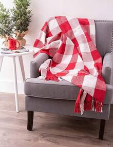 DII Buffalo Check Collection - Manta rústica con borlas, 50 x 60 Pulgadas, Gris/Blanco - Rojo y blanco - Ver 5