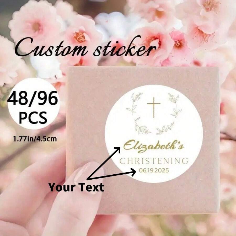 48/96 件可定制洗礼贴纸 - 优雅的玫瑰和十字架设计、初次圣餐标签、感谢信、个性化礼物 - 个性化庆祝纪念品、圣餐礼品标签 | 优雅的贴纸设计 | 洗礼礼物，用于学校用品，返校 - 彩色 - 查看 1