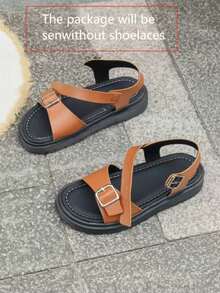 Sandali con suola spessa di colore unito, nuovi sandali estivi stile europeo americano con cinturini, punta aperta e stile romano, taglie comode