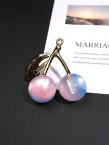 2pcs/Set New Dual-Color Aurora Starry Sky Golden Cherry Pendant With Hole, Acrylic Jewelry Decoration, Necklace, Keychain Accessory
