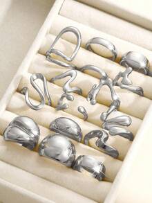 29/8pcs Women Punk Geometric Open Ring Set, Exaggerated Asymmetric Thick Silver Rings, Hip Hop Style Jewelry Gift - Style 4 - View 4