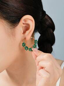 1 Pair Boho Stainless Steel Gold Plated Colorful Flower Earrings, Suitable For Women Daily/Beach/Party/Festival