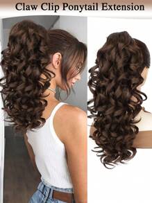 Extensión de cola de caballo de 16 pulgadas con pinza garra, extensión de cabello natural y sintético rizado y ondulado, accesorio de cabello para uso diario de mujeres