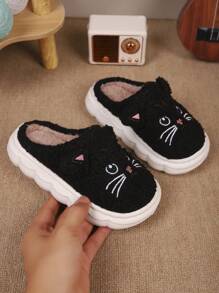 1 par de zapatillas de casa para niños y niñas con suela suave, de peluche gruesa y de unicolor de moda