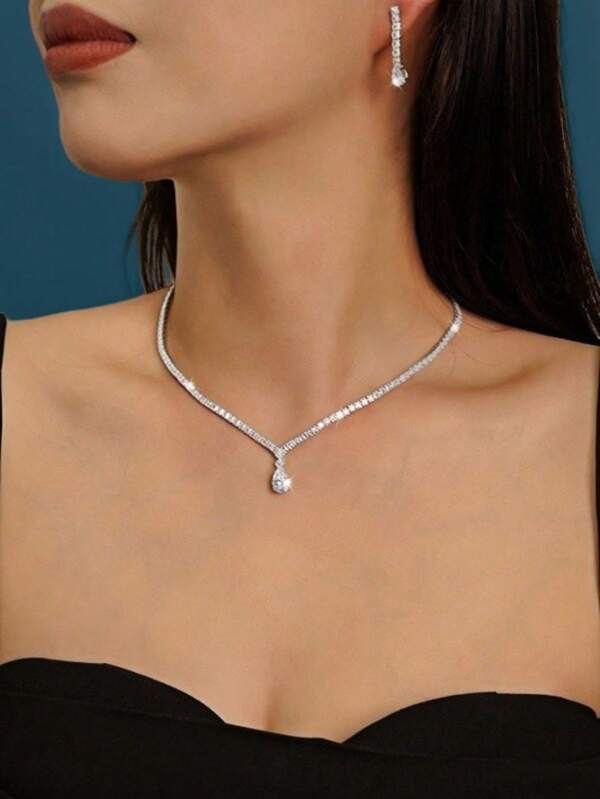 3-5 Gorgeous Ladies' Jewelry Sets, 1 Necklace +1 Pair Of Earrings+1 Ring+1 Bracelet, Suitable For Wedding Party Dresses.