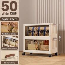 可折叠多层收纳箱卧室衣服双门储物柜，奶油色，适用于客厅书籍和零食