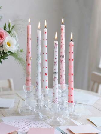 2pcs/Set (One Box) Long Pole Conical Heart Pink Candle, 9.84 Inches, Soy Wax Smokeless, Wedding Banquet Decoration Atmosphere Long Candle Branch, Black Heart, Red Heart, Pink Candle White Candle, Holiday Atmosphere Candle, Valentine's Day Candle, Cute And Fun Candle