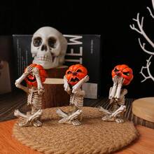 3pcs Pumpkin Head Skull Figurine Decoration Home Halloween Horror Doll Decoration Scene Props Party Supplies Home Decor Room Decor Halloween Decor