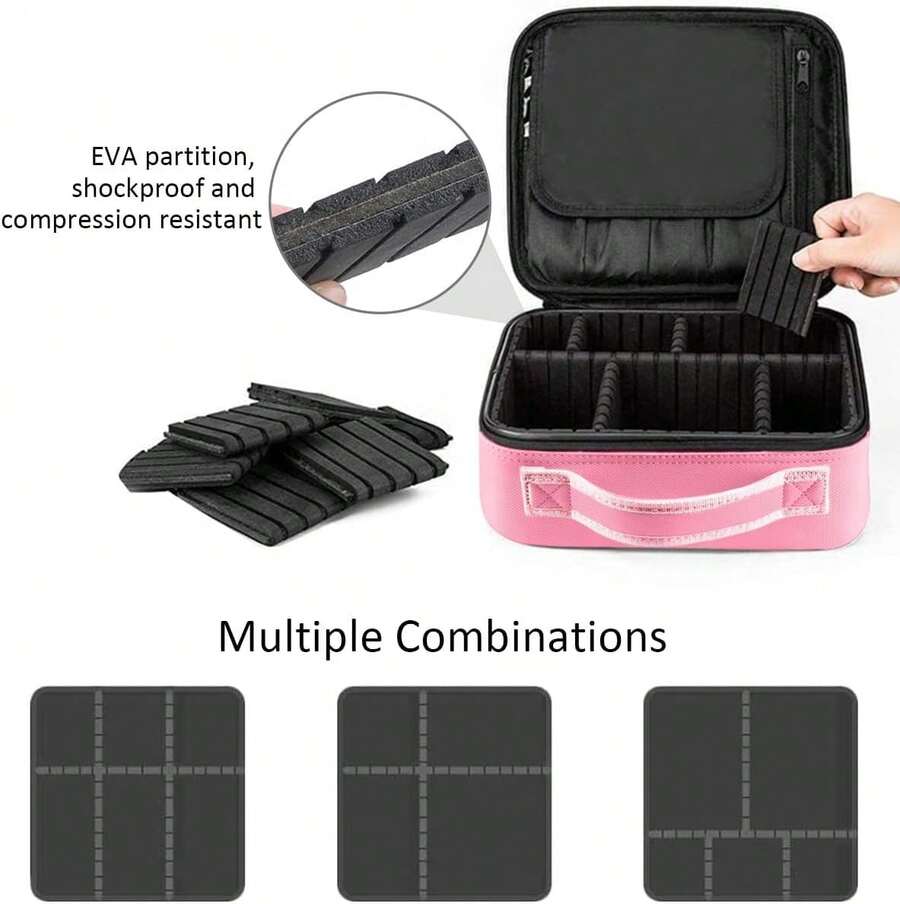 Travel Makeup Bag 10.4 Inches Makeup Train Case Portable Artist Cosmetic Bag With Adjustable Dividers For Cosmetics Makeup Brushes Toiletry Jewelry Digital Accessories Black - Hồng - Xem 1