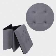 Taburete de Almacenamiento Taburete Reposapiés Plegable Terciopelo - Gris - Ver 4