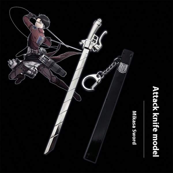 1 pièce Nouveau porte-clés pendentif en métal avec fourreau d'épée Eren & Mikasa 2025 Anime - Cadeau parfait pour l'anniversaire, Noël, la Saint-Valentin, Halloween, la décoration de sac à dos, produits dérivés d'anime