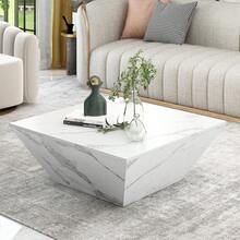 Modern Drum Coffee Table, White Marble Veneer Trapezoidal Coffee Table, Living Room Table 70*70*37cm - White - View 9