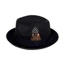 Men Fedora Hat With Feathers Short Brim Top Hat Elegant Jazz Hat For Daily Stages Costume Accessories - 黑色 - 查看 7