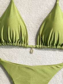 Set da 2 pezzi Bikini taglia comoda, colore tinta unita, design sexy con decorazione conchiglia in metallo