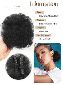 Synthetic Afro Puff Hair Bun Kinky Curly Ponytail Clip-In Extensions Updo Hairpieces For Women Daily Party Use
