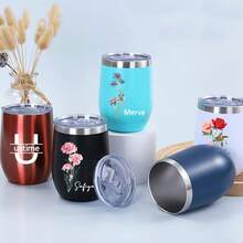 1 件个性化蛋壳杯不锈钢保温杯，U 型大肚杯随行杯，带盖 - 定制不锈钢酒杯、咖啡杯或饮料桶 12 盎司，生日、卧室、家居、特殊场合的理想礼物