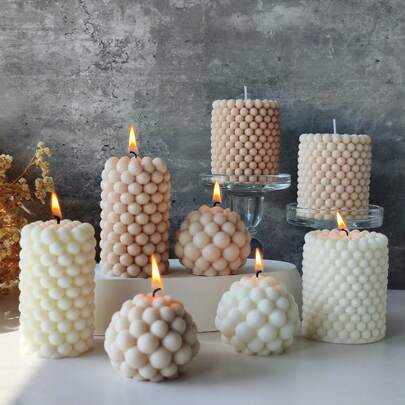 1pc 3D Geometric Bubble Ball Cylinder Scented Candle, Creative Home Decor Geometric Pillar Candle, Home Decor, Birthday Graduation Gift, Women's Gift, Christmas Gift, Christmas Decoration, Romantic Wedding Party Decoration