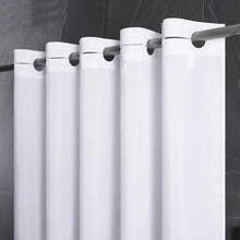72x75 Waterproof No Hook Needed White Shower Curtain, Soft Polyester Fabric Bathroom Curtain With 10 Rustproof Split Grommets, Weighted & Washable, Hotel Style, Standard Size, Bathroom Decor - White - View 1