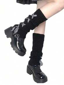 1 Pair Women's Fashion Jk Lolita Leg Warmers Cute Bowknot Leg Warmers Soft Warm Winter Cosplay Footless Long Boot Leg Warmers, Cozy - Multicolor - View 7