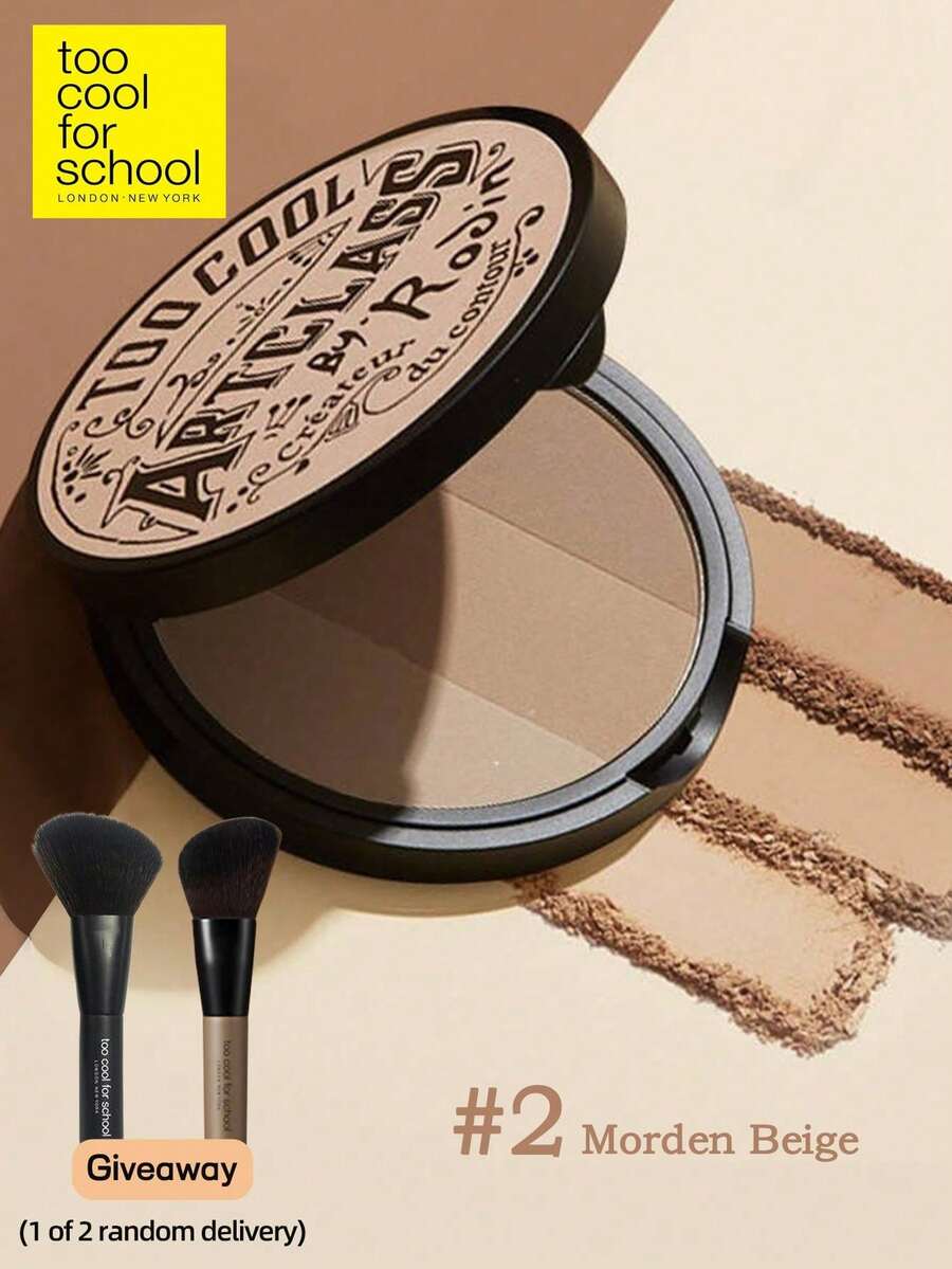 Too Cool for School K-Beauty Matte Powder Contour Palette,With 1 Brush Giveaway, Light, Smooth, Velety Texture ,With Mirror, Slimming Facial Nose, Natural Gradation, Bronzer Contour Palette, K-Beauty - #2 Morden Beige - View 1