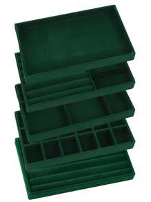 1/5 Green Velvet Jewelry Display Tray, Stackable Jewelry Storage Tray, Jewelry Organizer Tray, Drawer Jewelry Display Cabinet, Earrings, Necklaces, Bracelets, Rings, In Various Sizes For Women Storage Organizer Travel Essentials Back To School Dormitory Storage