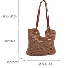 网格编织沙滩单肩旅行包大容量腋下斜跨设计百搭镂空编织渔网包女士沙滩包2025新款大容量编织草编包网红手提托特包