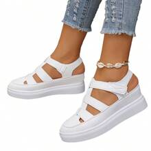 Summer New Thick-Soled Sandals Closed-Toe Hollow Breathable Women's Sandals Export Large Size Platform Thick-Soled  Sandals - 白色 - 查看 7