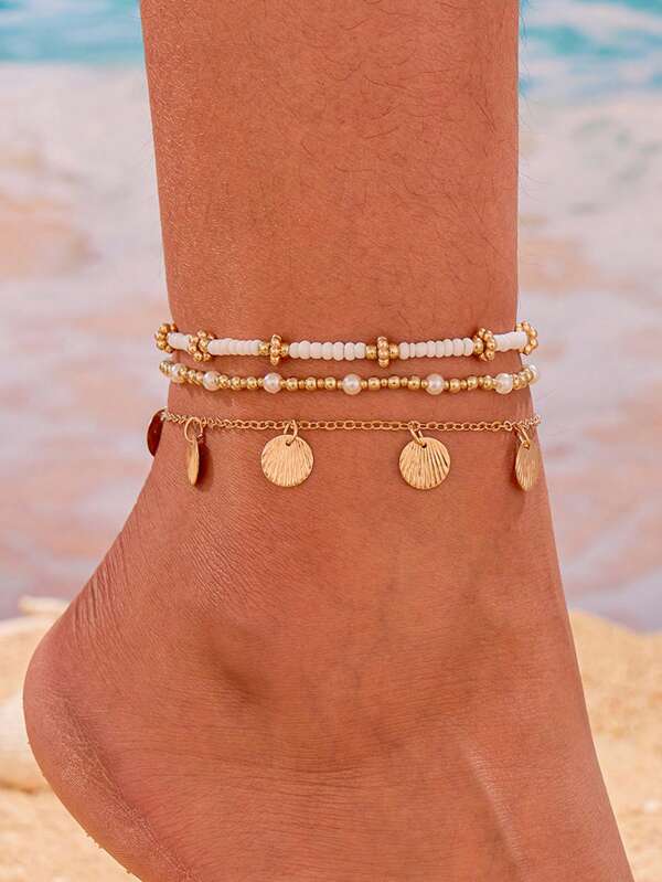 3 pièces/set Ensemble de bracelets de cheville de mode bohème décontractée pour la plage, pour les filles