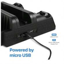 محطة تبريد ومروحة لجهاز بلايستيشن 4/P-S4 Slim/P-S4 Pro مع شاحن منفذين للتحكم ومؤشر LED ومنصة إرساء ومنفذ USB وشحن سريع و10 فتحات للألعاب - الأسود - مشاهدة 5