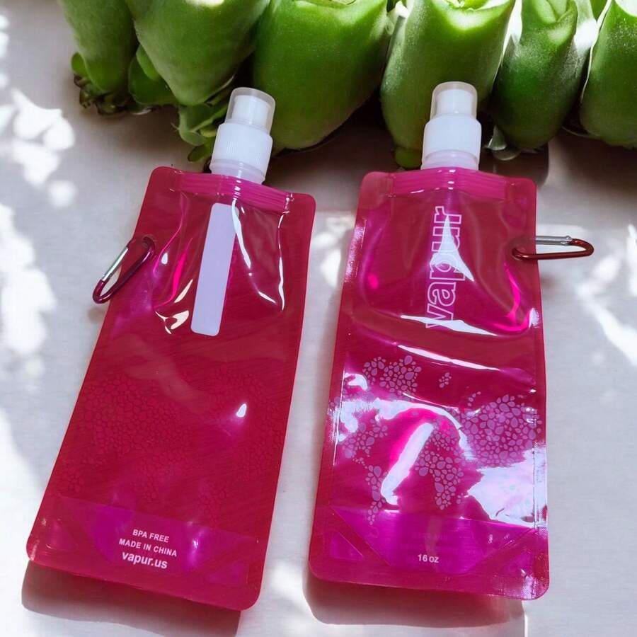 KIT 2 PIECES Foldable, Flexible And Reusable Squeeze Water Bottle - PINK - View 1
