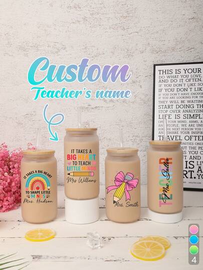 1 peça de presentes personalizados para professores, garrafas de água personalizadas, copos de café de 16 oz/500 ml, canudos e pincéis para presente, adequados para presente de agradecimento a professores, colegas de classe e para casamento, presentes para madrinhas, copos para professores, copos para copos